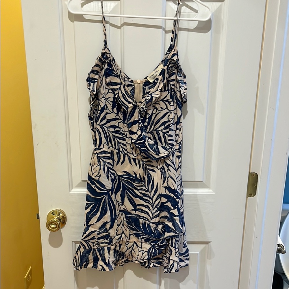 Blue and Cream Leaf Print Dress